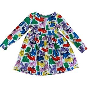 Mini Boden Colorful Animal Print Pets Cats Long Sleeve Dress Girls 7-8 Years